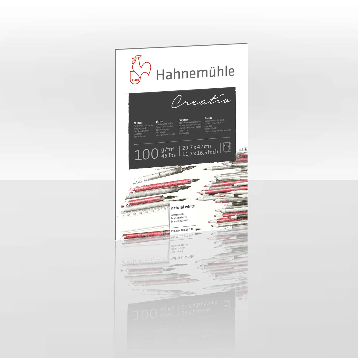 Skizzenblock Creativ DIN A3, 29,7 × 42 cm, 100 g/m², 100 Blatt, kopfgeleimt – Hahnemühle