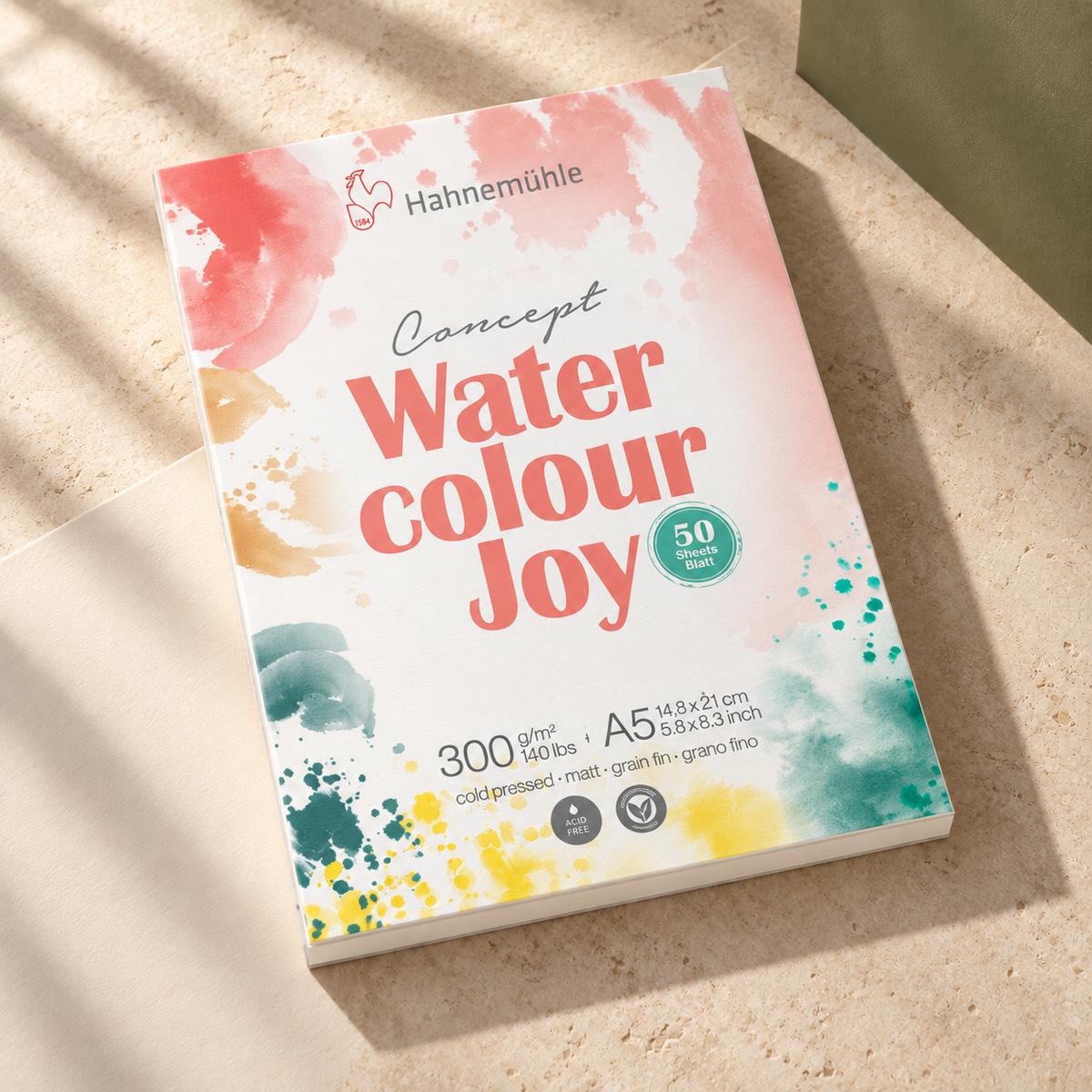 Concept Watercolour Joy, 300 g/m², matt, 50 Blatt · DIN A5 – Ateliermotiv auf hellem Naturstein