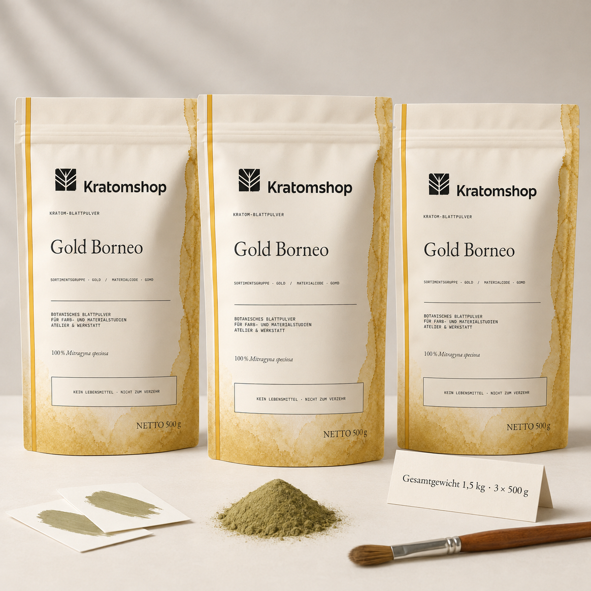 Kratom leaf powder · Material group Gold · Material code GOMD · Leaf Archive 11 · Gold Borneo