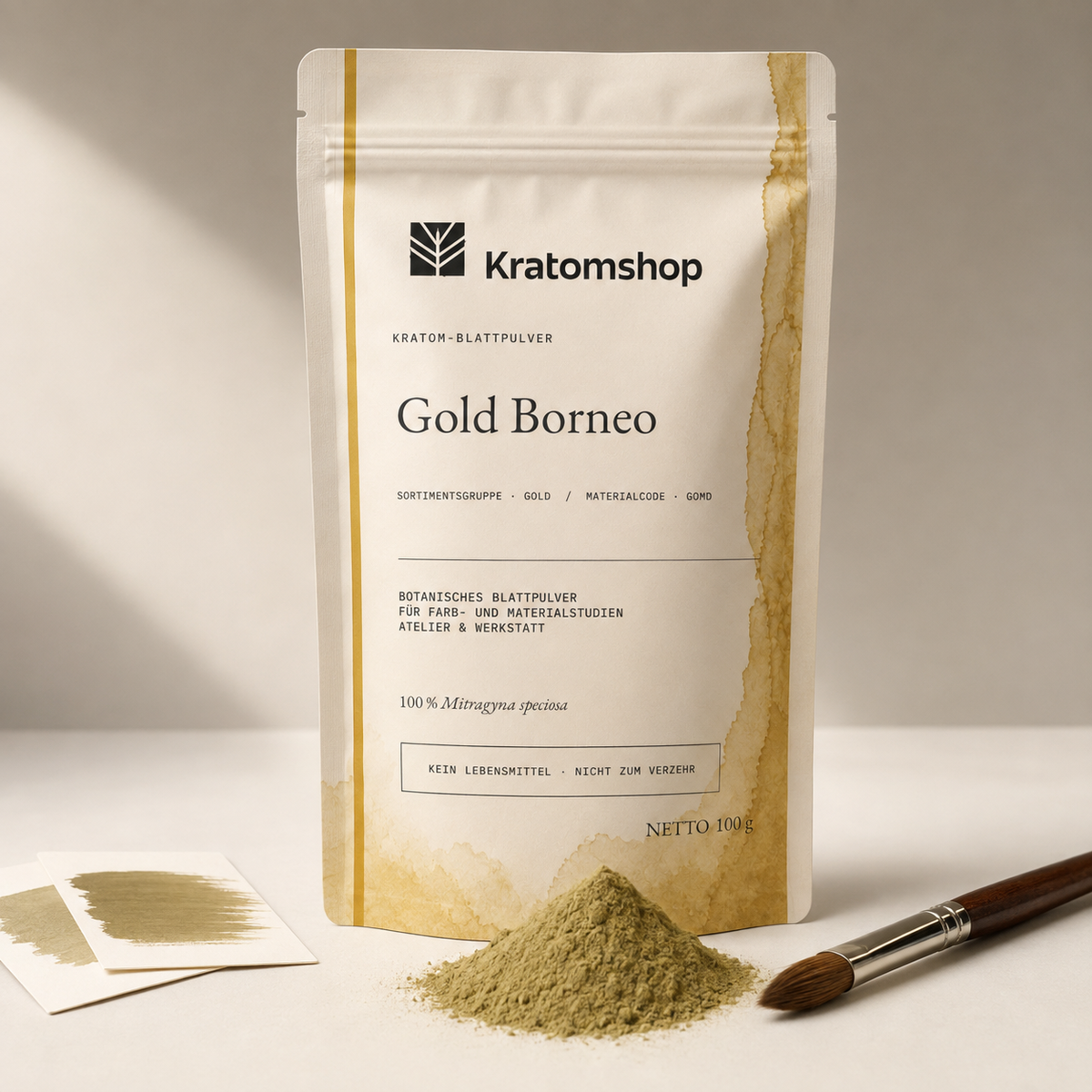 Kratom leaf powder · Material group Gold · Material code GOMD · Leaf Archive 11 · Gold Borneo