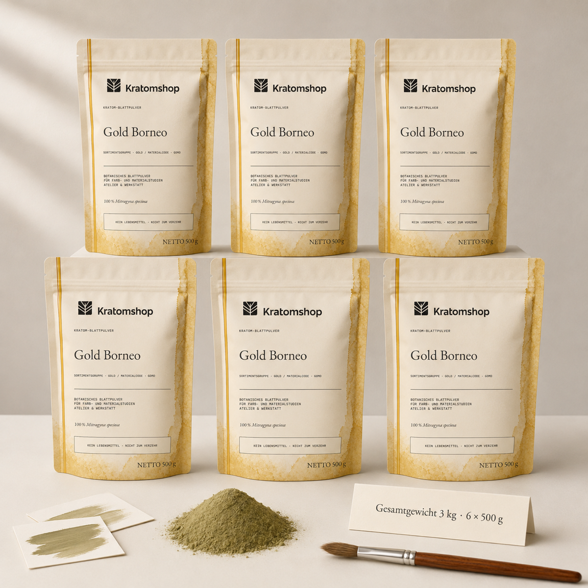 Kratom leaf powder · Material group Gold · Material code GOMD · Leaf Archive 11 · Gold Borneo