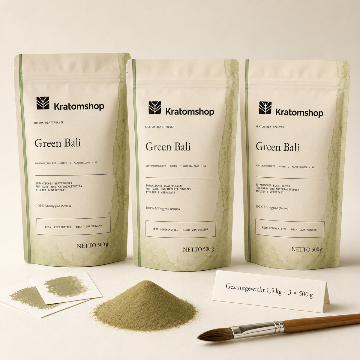 Kratom leaf powder · Material group Green · Material code SG · Leaf Archive 01 · Green Bali