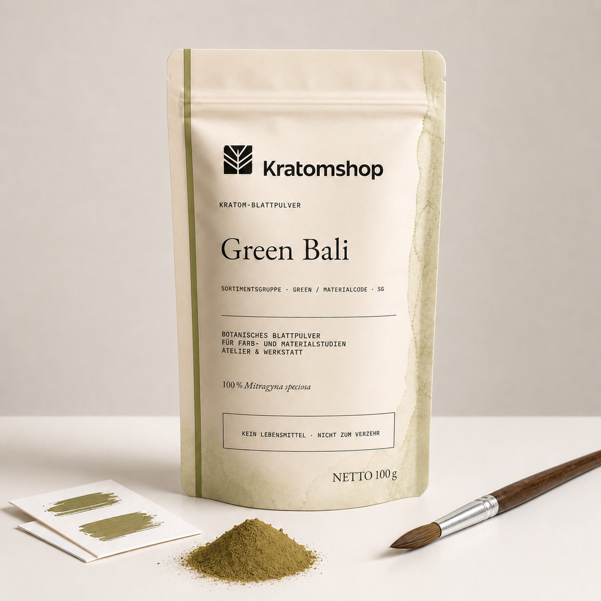 Kratom leaf powder · Material group Green · Material code SG · Leaf Archive 01 · Green Bali
