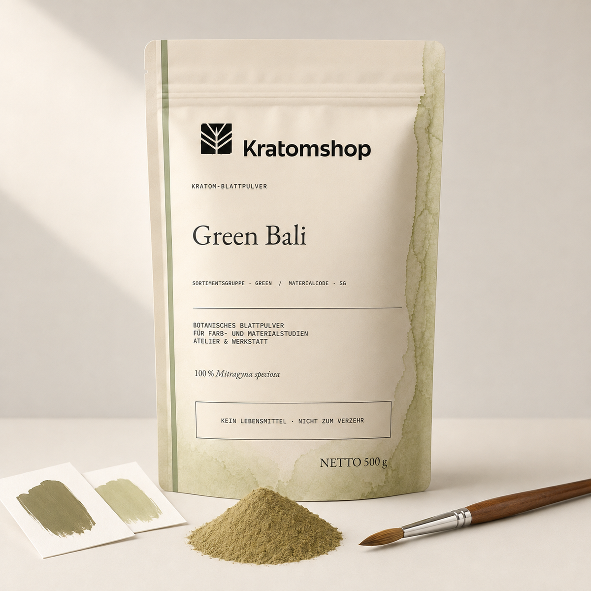 Kratom leaf powder · Material group Green · Material code SG · Leaf Archive 01 · Green Bali
