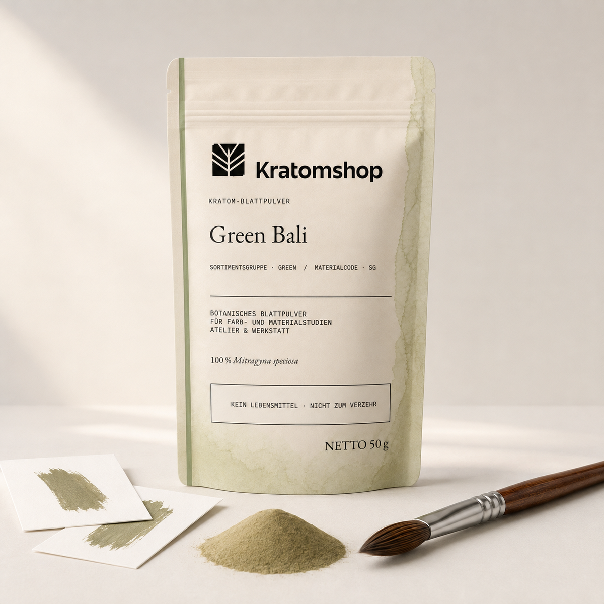 Kratom leaf powder · Material group Green · Material code SG · Leaf Archive 01 · Green Bali