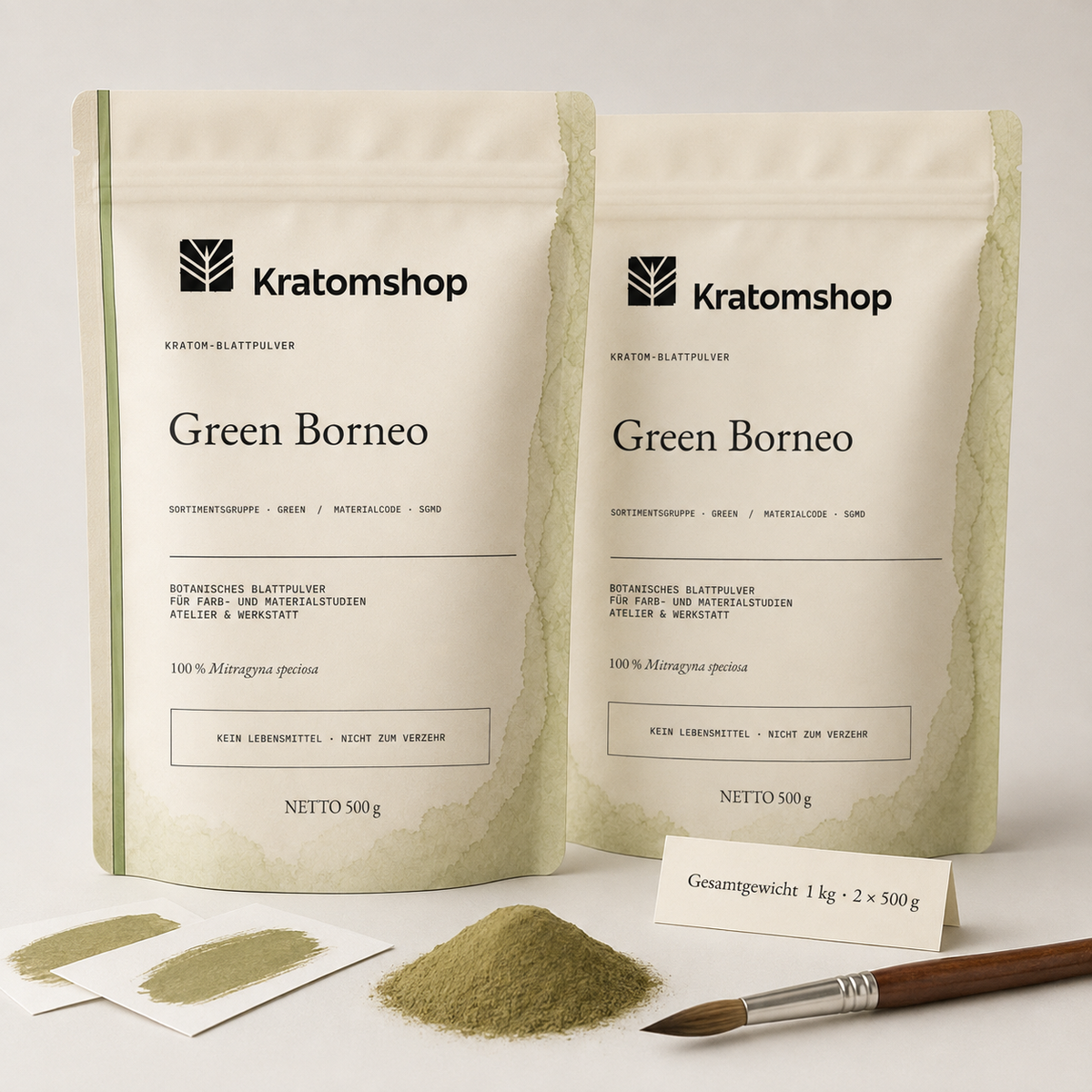 Kratom leaf powder · Material group Green · Material code SGMD · Leaf Archive 02 · Green Borneo