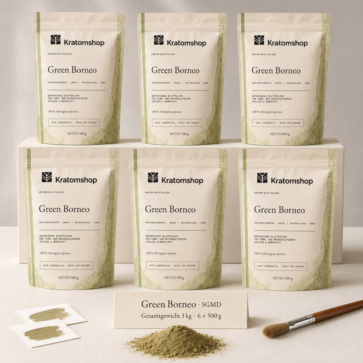 Kratom leaf powder · Material group Green · Material code SGMD · Leaf Archive 02 · Green Borneo