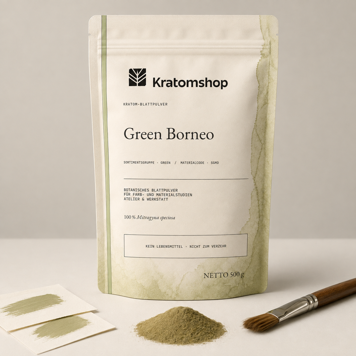 Kratom leaf powder · Material group Green · Material code SGMD · Leaf Archive 02 · Green Borneo
