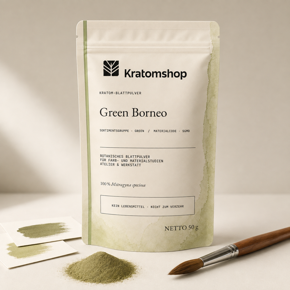 Kratom leaf powder · Material group Green · Material code SGMD · Leaf Archive 02 · Green Borneo