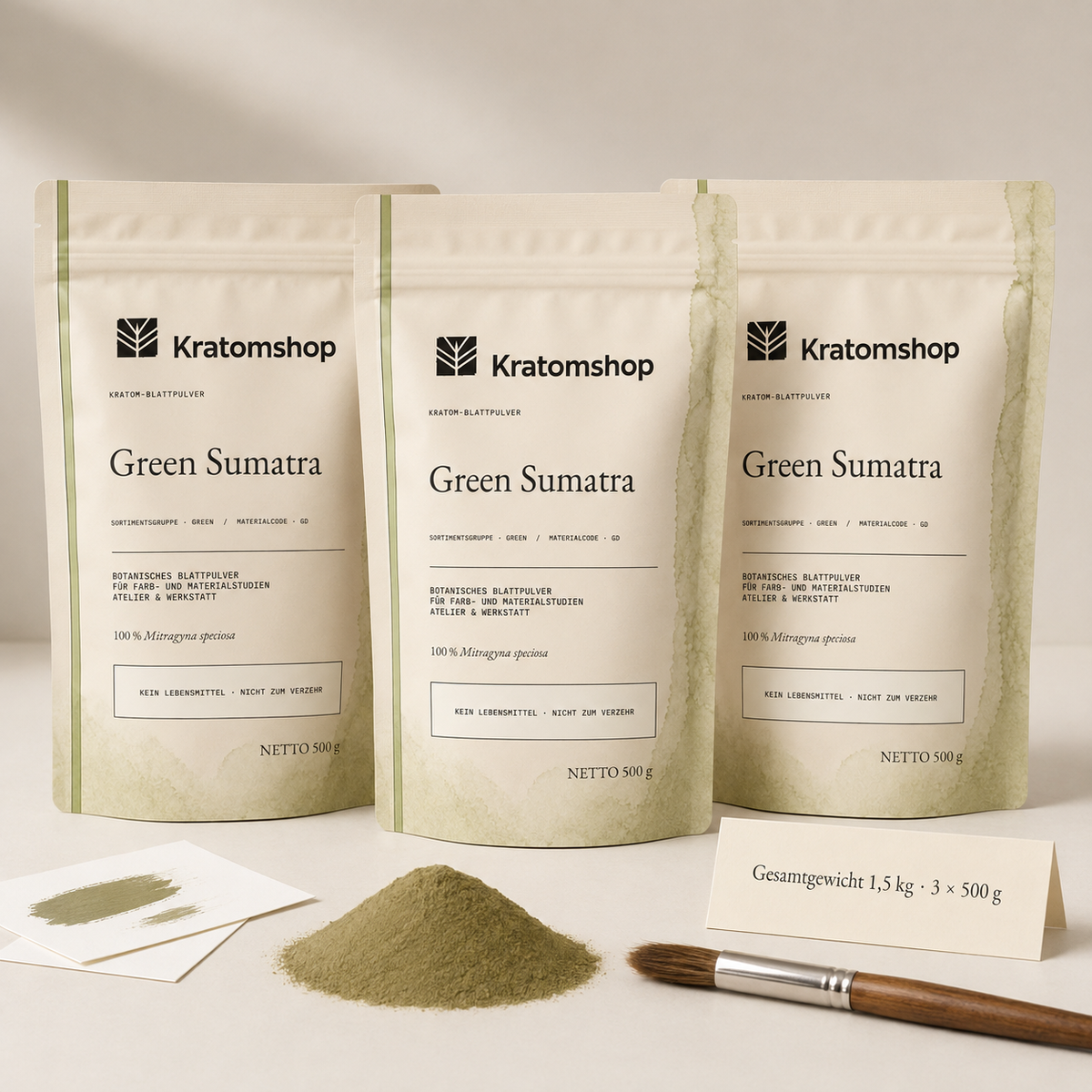 Kratom leaf powder · Material group Green · Material code GD · Leaf Archive 03 · Green Sumatra