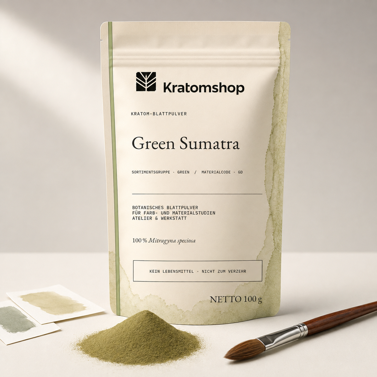 Kratom leaf powder · Material group Green · Material code GD · Leaf Archive 03 · Green Sumatra
