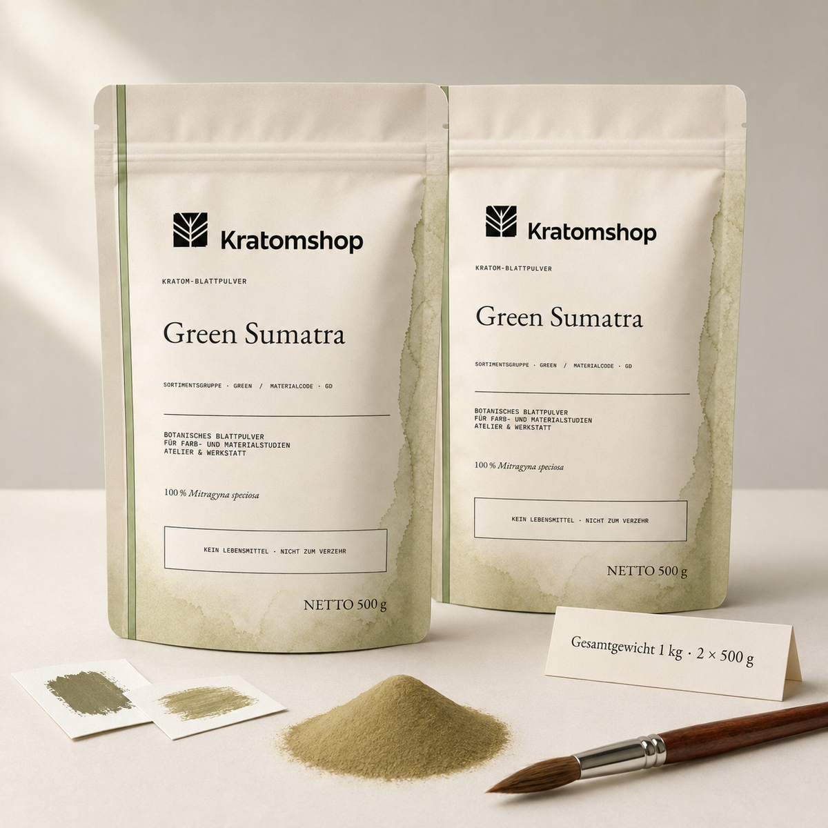 Kratom leaf powder · Material group Green · Material code GD · Leaf Archive 03 · Green Sumatra