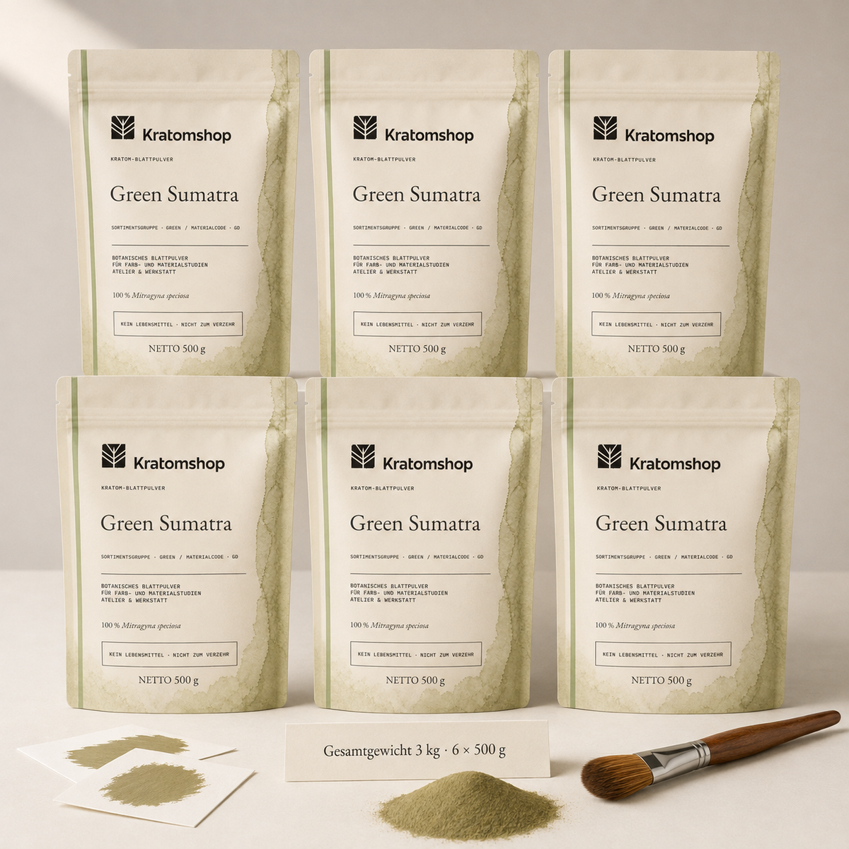Kratom leaf powder · Material group Green · Material code GD · Leaf Archive 03 · Green Sumatra