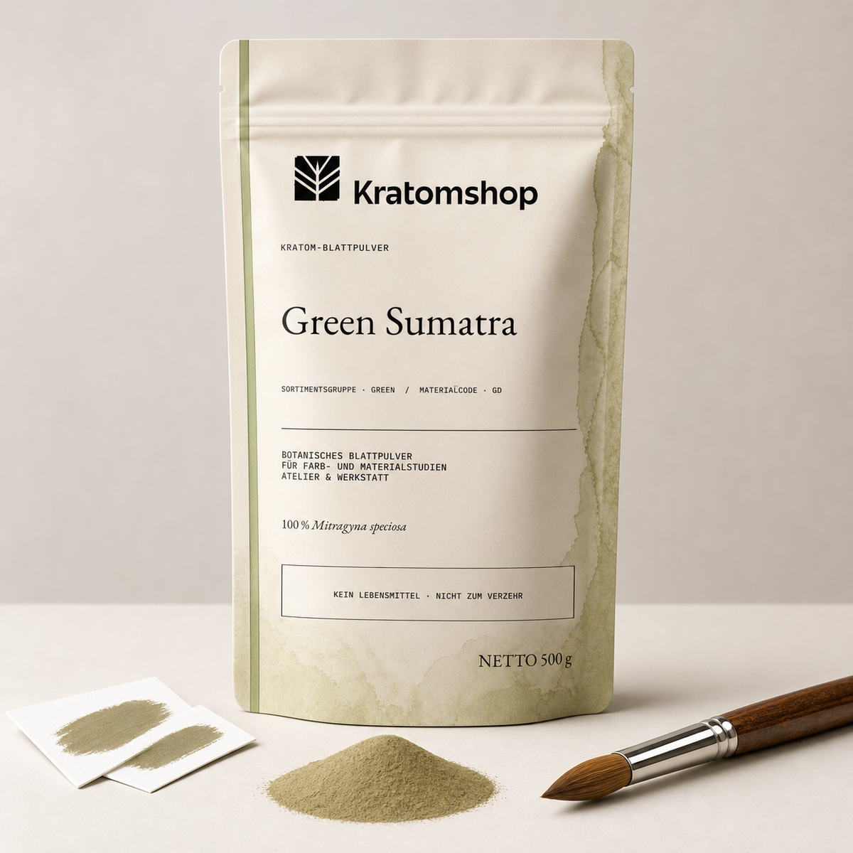 Kratom leaf powder · Material group Green · Material code GD · Leaf Archive 03 · Green Sumatra