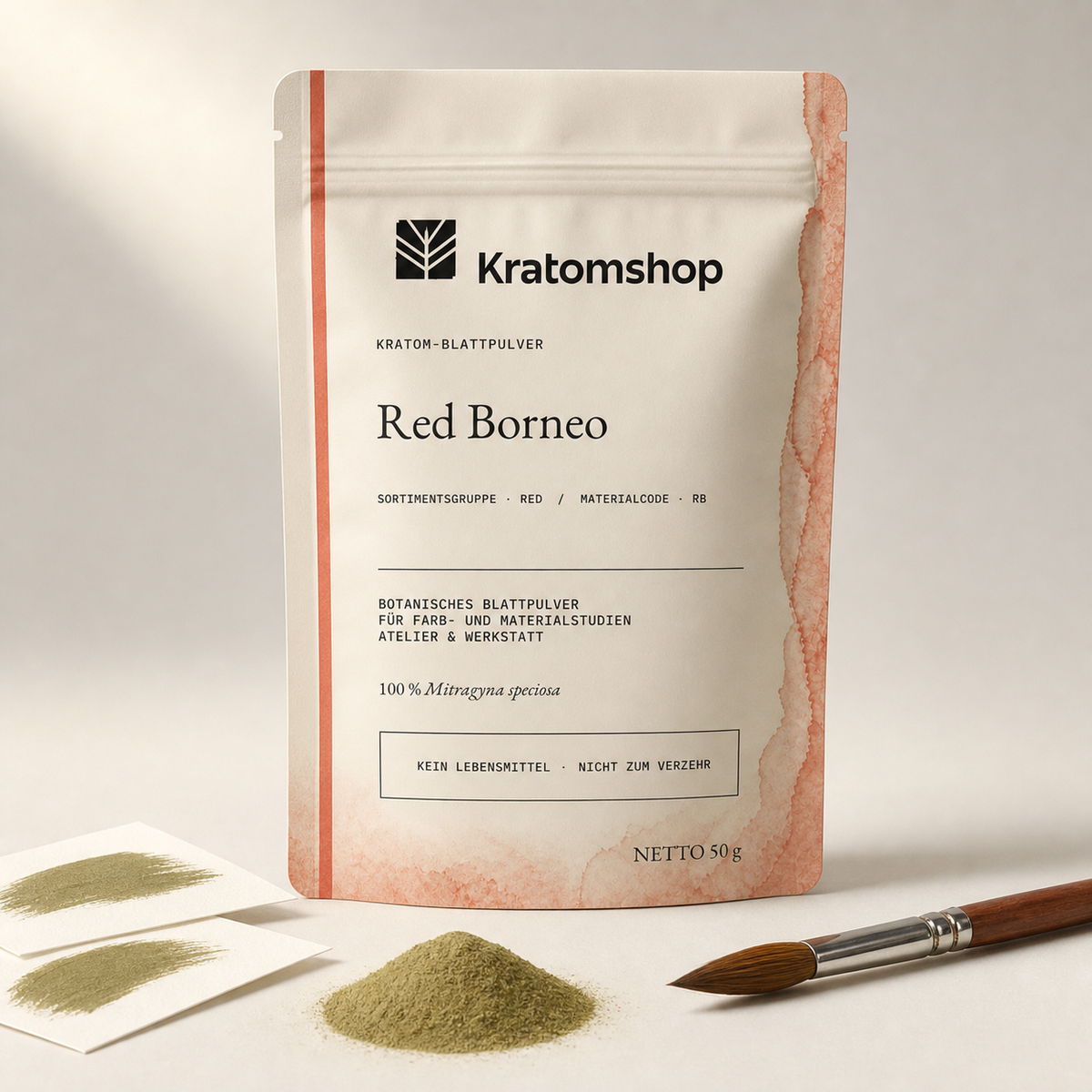 Kratom leaf powder · Material group Red · Material code RB · Leaf Archive 07 · Red Borneo