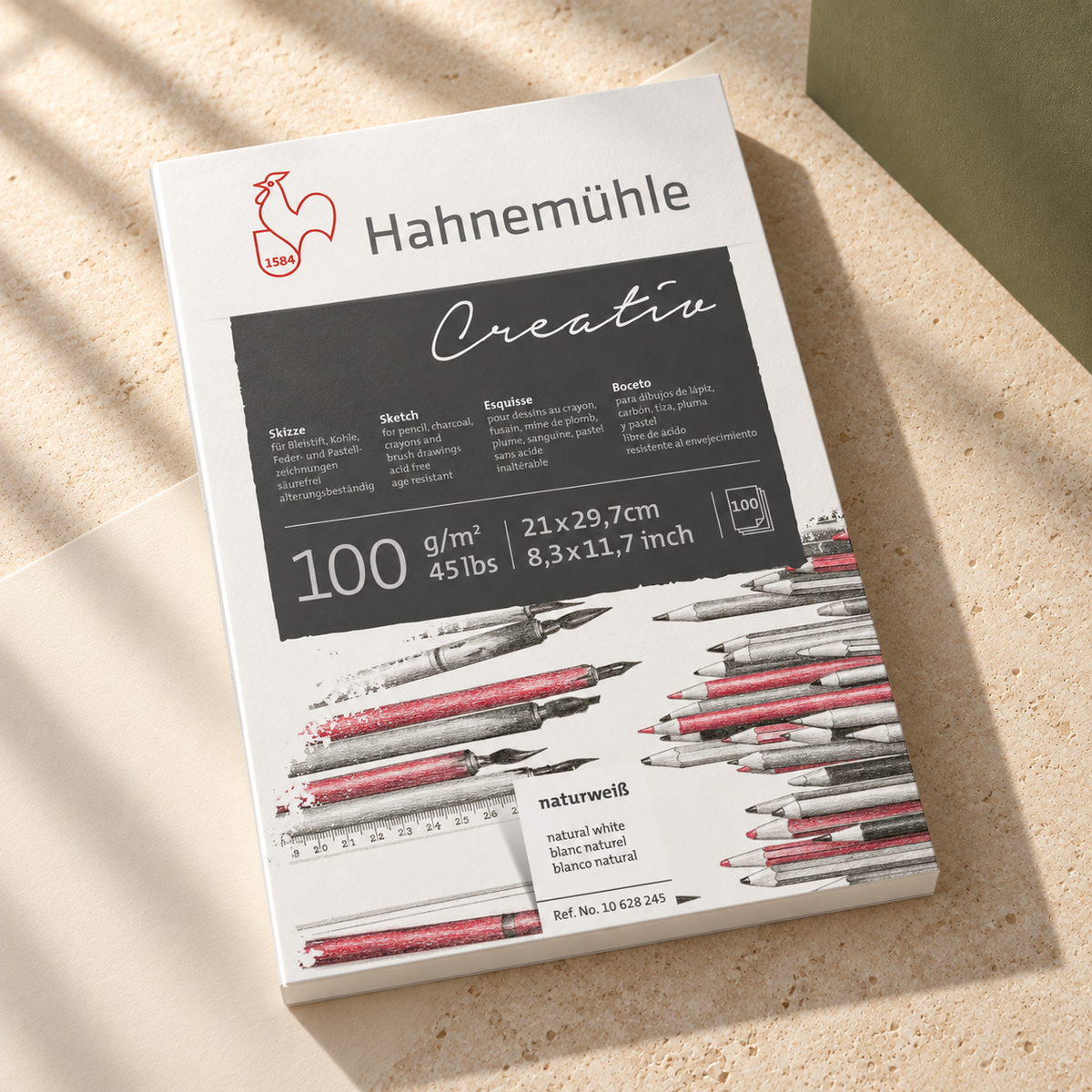 Skizzenblock Creativ, 100 g/m², 100 Blatt · DIN A4 – Ateliermotiv auf hellem Naturstein