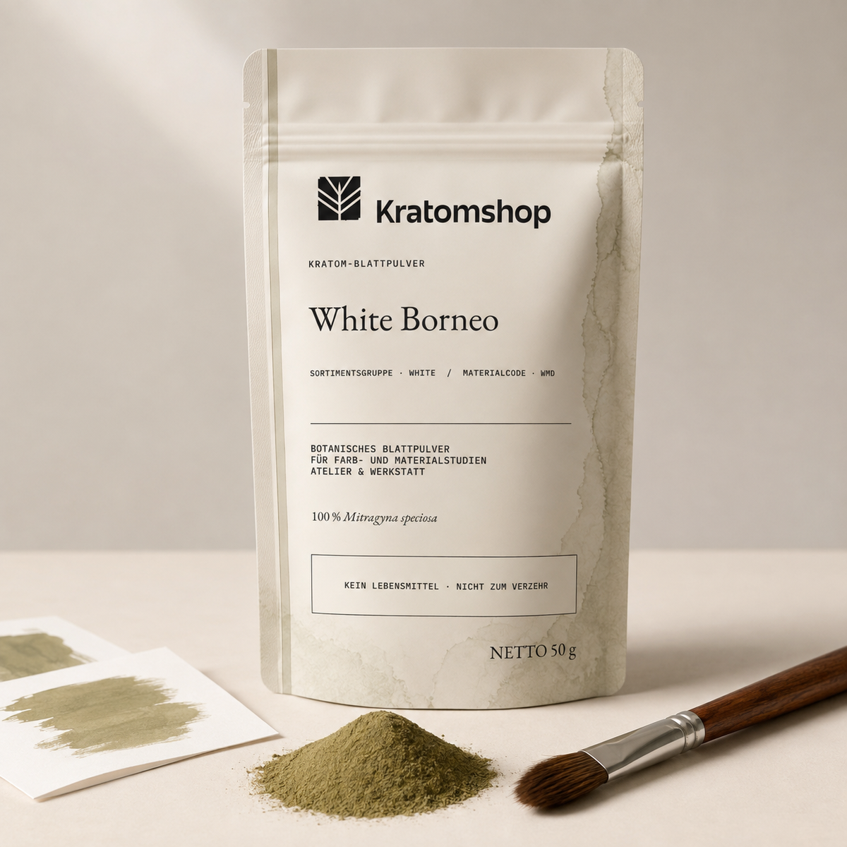 Kratom leaf powder · Material group White · Material code WMD · Leaf Archive 08 · White Borneo